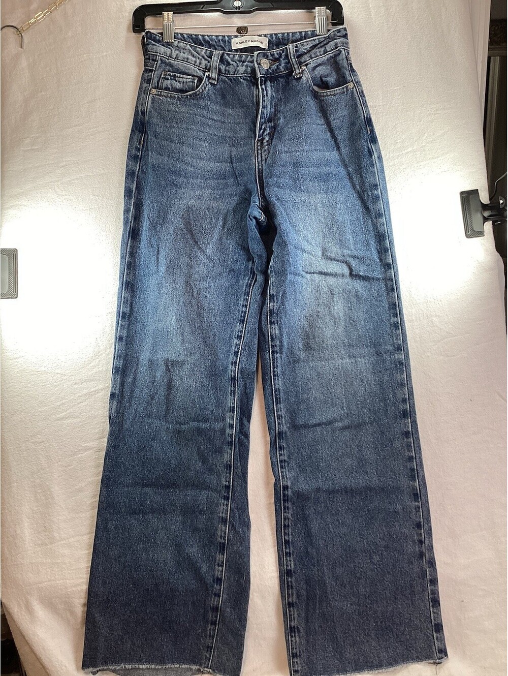 Ashley Mason Jeans Womens 24 Heart Lace Pocket Baggy Wide Leg Y2K Blue Denim